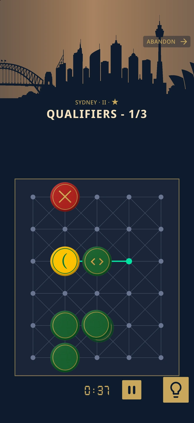 A timed Sydney qualifier with several special piece types on the board.