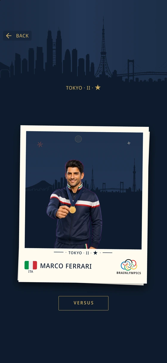 Italian computer competitor Marco Ferrari celebrates a gold medal in Tokyo.